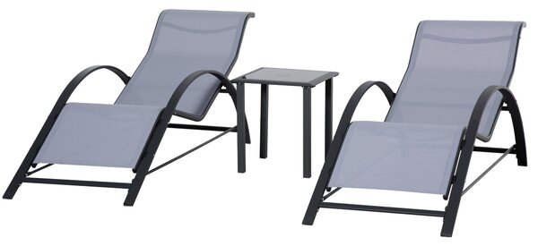 Outsunny Sada 2 Zahradních Lehátků se Skleněným Bočním Stolem a Opěrkami na Záda pro Venkovní Terasu, Bazén a Zahradu - Šedá | Aosom