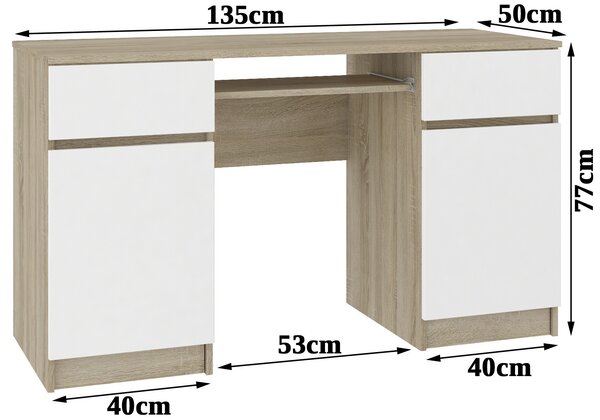 Ak furniture Psací stůl A5 135 cm dub sonoma/bílý