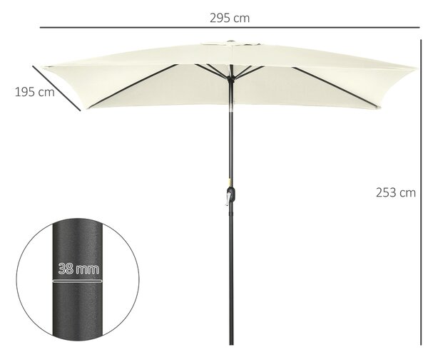 Zahradní slunečník Outsunny 195 cm x 295 cm s hliníkovým sloupem a nastavitelným úhlem, Anti-UV slunečník pro zahradní terasu Krémový | Aosom