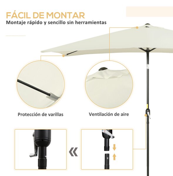 Zahradní slunečník Outsunny 195 cm x 295 cm s hliníkovým sloupem a nastavitelným úhlem, Anti-UV slunečník pro zahradní terasu Krémový | Aosom
