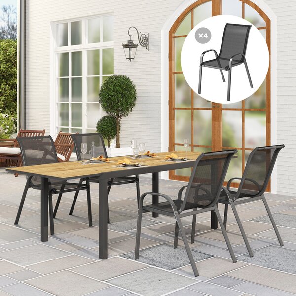Outsunny Sada 4 Zahradních Židlí pro Exteriér Stohovatelné Terasové Židle s Prodyšnou Tkaninou Ocelový Rám Područky a Vysoké Opěradlo 54x71x93 cm Čern