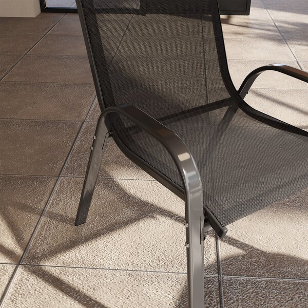 Outsunny Sada 4 Zahradních Židlí pro Exteriér Stohovatelné Terasové Židle s Prodyšnou Tkaninou Ocelový Rám Područky a Vysoké Opěradlo 54x71x93 cm Čern