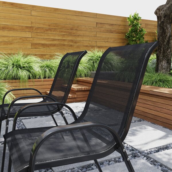 Outsunny Sada 4 Zahradních Židlí pro Exteriér Stohovatelné Terasové Židle s Prodyšnou Tkaninou Ocelový Rám Područky a Vysoké Opěradlo 54x71x93 cm Čern