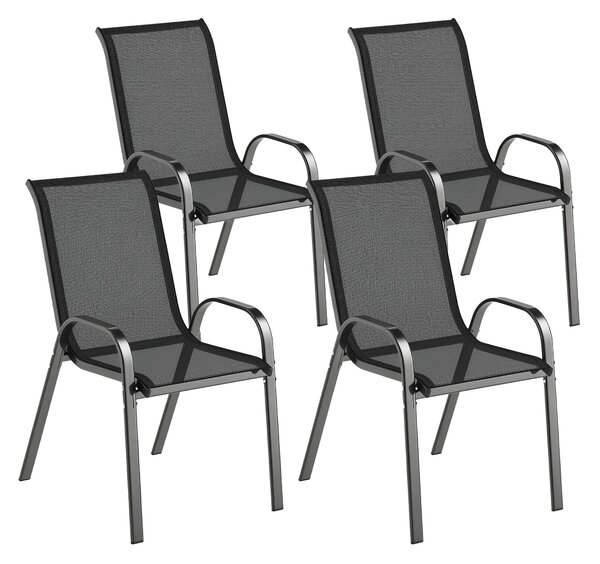 Outsunny Sada 4 Zahradních Židlí pro Exteriér Stohovatelné Terasové Židle s Prodyšnou Tkaninou Ocelový Rám Područky a Vysoké Opěradlo 54x71x93 cm Čern
