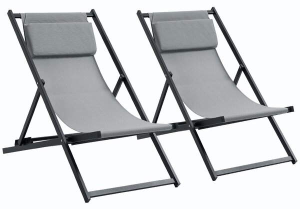 Outsunny Sada 2 skládacích hliníkových lehátek s nastavitelným opěradlem a podhlavníky na terasu, patio, venku 58x96,5x91,5 cm Tmavě šedá | Aosom