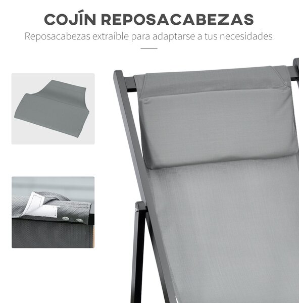 Outsunny Sada 2 skládacích hliníkových lehátek s nastavitelným opěradlem a podhlavníky na terasu, patio, venku 58x96,5x91,5 cm Tmavě šedá | Aosom