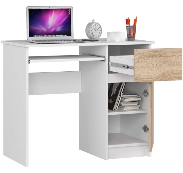 Ak furniture Psací stůl PIKSEL 90 cm bílý/dub sonoma pravý
