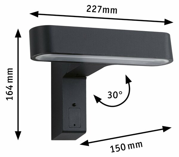 PAULMANN Dům LED venkovní nástěnné svítidlo Ito pohybové čidlo horizontální orientace IP44 227x159mm 3000K 6W 230V 65° antracit kov/umělá hmota