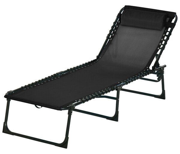 Skládací a nastavitelný lehátko Outsunny s 4 polohami sklopení - zahradní křeslo se systémem lanka pro venkovní použití, ocelový rám 189x58x30 cm, čer