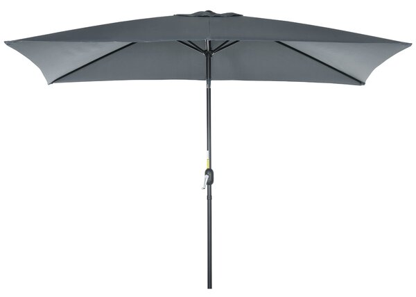 Outsunny Hliníkový Slunečník 200x300x253 cm Obdélníkový Zahradní Parasol s Kličkou a Odnímatelným UV Ochranným Sloupem pro Terasu u Bazénu a Venku, Še