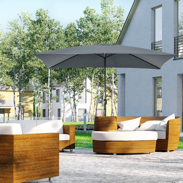 Outsunny Hliníkový Slunečník 200x300x253 cm Obdélníkový Zahradní Parasol s Kličkou a Odnímatelným UV Ochranným Sloupem pro Terasu u Bazénu a Venku, Še