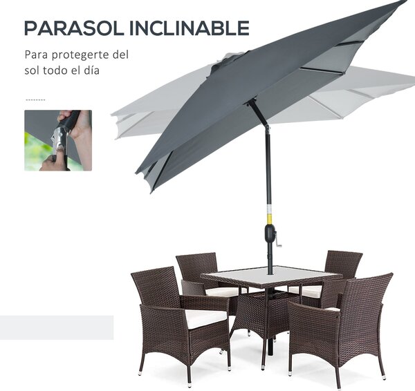 Outsunny Hliníkový Slunečník 200x300x253 cm Obdélníkový Zahradní Parasol s Kličkou a Odnímatelným UV Ochranným Sloupem pro Terasu u Bazénu a Venku, Še