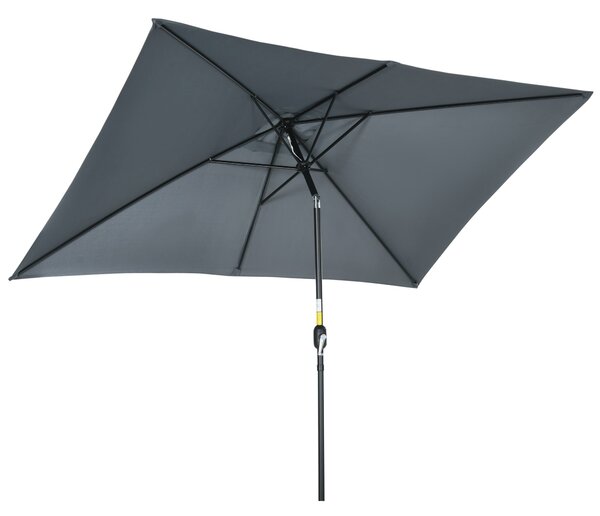 Outsunny Hliníkový Slunečník 200x300x253 cm Obdélníkový Zahradní Parasol s Kličkou a Odnímatelným UV Ochranným Sloupem pro Terasu u Bazénu a Venku, Še