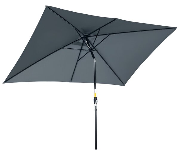 Outsunny Hliníkový Slunečník 200x300x253 cm Obdélníkový Zahradní Parasol s Kličkou a Odnímatelným UV Ochranným Sloupem pro Terasu u Bazénu a Venku, Še