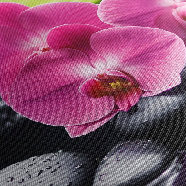 Obraz - Růžové orchideje s palmovým listem (s hodinami) (90x30 cm)