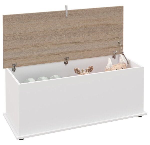Dřevěná úložná truhlice HOMCOM s víkem, max. zatížení 120 kg pro ložnici a obývací pokoj, 100x40x40 cm, Přírodní a Bílá | Aosom
