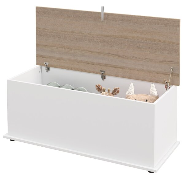 Dřevěná úložná truhlice HOMCOM s víkem, max. zatížení 120 kg pro ložnici a obývací pokoj, 100x40x40 cm, Přírodní a Bílá | Aosom