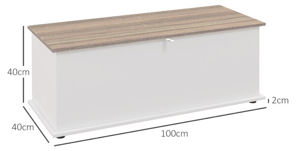 Dřevěná úložná truhlice HOMCOM s víkem, max. zatížení 120 kg pro ložnici a obývací pokoj, 100x40x40 cm, Přírodní a Bílá | Aosom