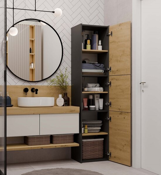 TP Living Koupelnová skříňka S43 170 cm antracit/dub artisan