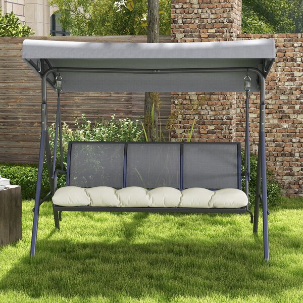 Poduška na lavici Outsunny 128x48x8 cm s 2 upevňovacími šňůrami, voděodolná a UV ochrana 50+ pro zahradní houpačku na terase, krémová | Aosom
