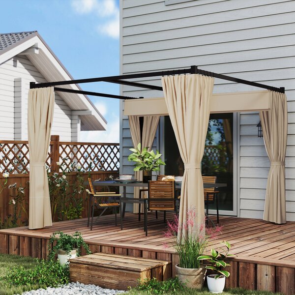 Sklápěcí pergola Outsunny 3x3m s bočními stěnami - voděodolná polyesterová látka pro zahradu, terasu a venkovní prostory - Béžová | Aosom