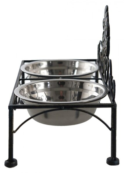 Černé antik kovové misky pro psa Potier ornament – 39x19x25 cm