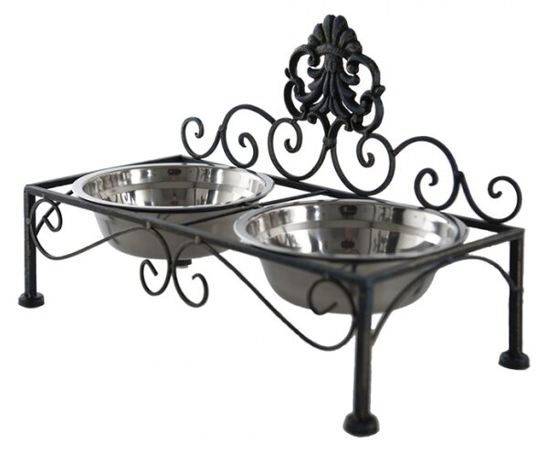 Černé antik kovové misky pro psa Potier ornament – 39x19x25 cm