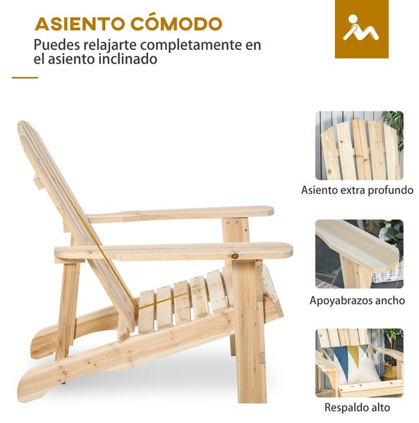 Zahradní křeslo Outsunny Adirondack s širokým sedákem, nosnost 150 kg, pro terasu, balkon, rozměry 78x89x88 cm | Aosom