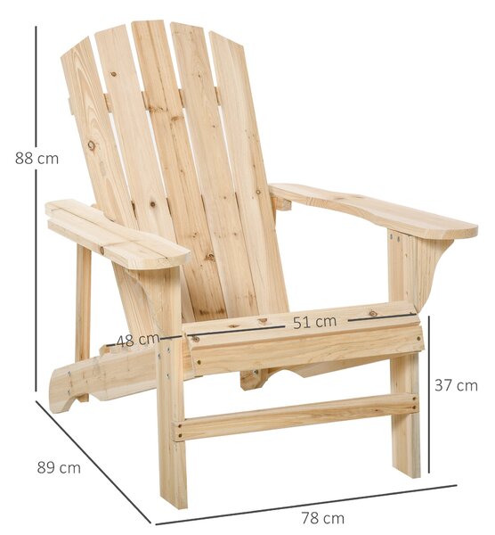 Zahradní křeslo Outsunny Adirondack s širokým sedákem, nosnost 150 kg, pro terasu, balkon, rozměry 78x89x88 cm | Aosom