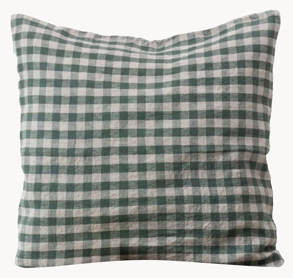 Lněný povlak na polštář Forest Green Gingham
