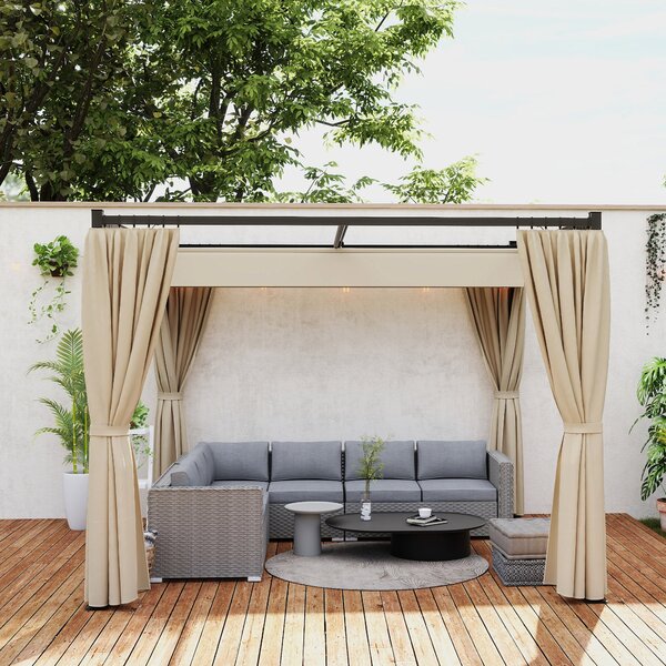 Sklápěcí pergola Outsunny 3x3m s bočními stěnami - voděodolná polyesterová látka pro zahradu, terasu a venkovní prostory - Béžová | Aosom