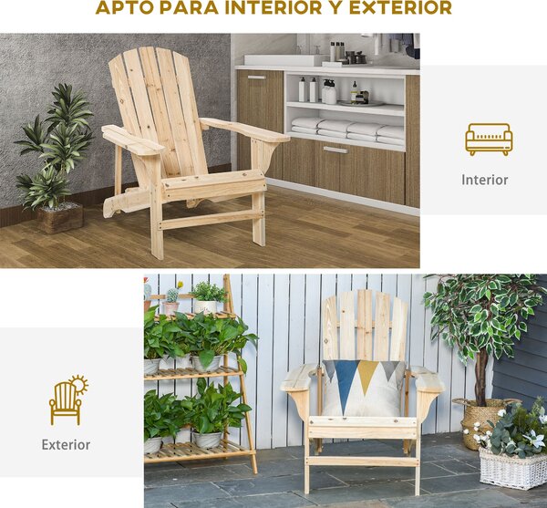 Zahradní křeslo Outsunny Adirondack s širokým sedákem, nosnost 150 kg, pro terasu, balkon, rozměry 78x89x88 cm | Aosom