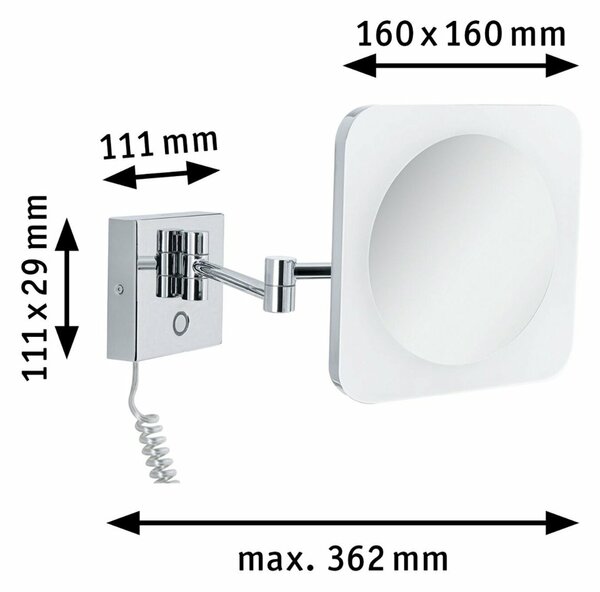 PAULMANN HomeSpa LED kosmetické zrcadlo Jora 3-násobné zvětšení IP44 chrom/bílá/zrcadlo 3,3W měnitelná bílá 789.33