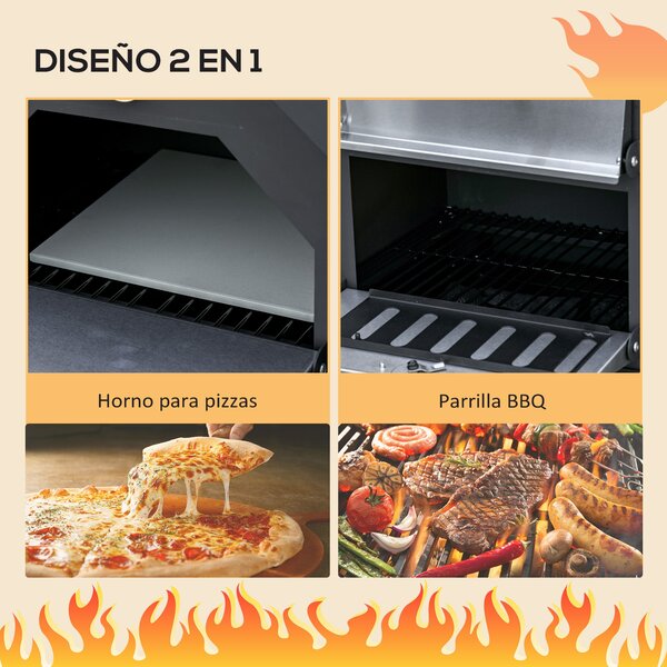 Outsunny venkovní pizza pec s 2 vrstvami na dřevo, s koly a vyjímatelným odkládacím stolem pro terasu, kempování a patio 64x54x160 cm Černá | Aosom