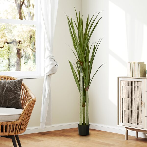 Umělá rostlina yucca HOMCOM v květináči 190 cm - 39 realistických listů pro dekoraci domova, obývacího pokoje, kanceláře a zahrady Ø17x190 cm Zelená |
