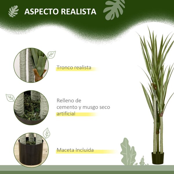 Umělá rostlina yucca HOMCOM v květináči 190 cm - 39 realistických listů pro dekoraci domova, obývacího pokoje, kanceláře a zahrady Ø17x190 cm Zelená |