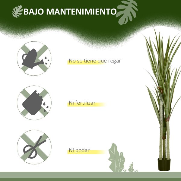 Umělá rostlina yucca HOMCOM v květináči 190 cm - 39 realistických listů pro dekoraci domova, obývacího pokoje, kanceláře a zahrady Ø17x190 cm Zelená |