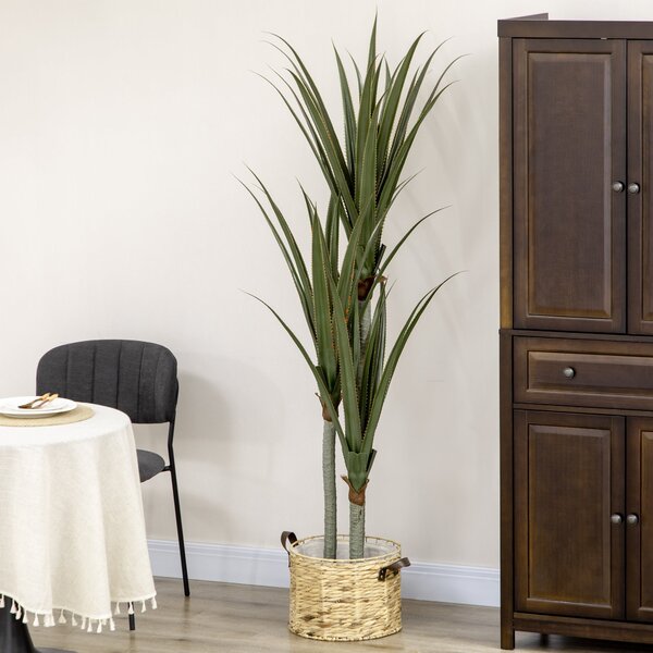 Umělá rostlina yucca HOMCOM v květináči 190 cm - 39 realistických listů pro dekoraci domova, obývacího pokoje, kanceláře a zahrady Ø17x190 cm Zelená |