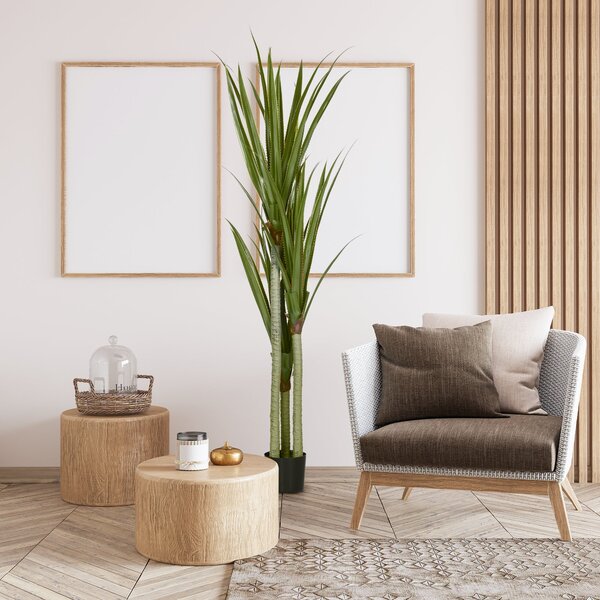 Umělá rostlina yucca HOMCOM v květináči 190 cm - 39 realistických listů pro dekoraci domova, obývacího pokoje, kanceláře a zahrady Ø17x190 cm Zelená |