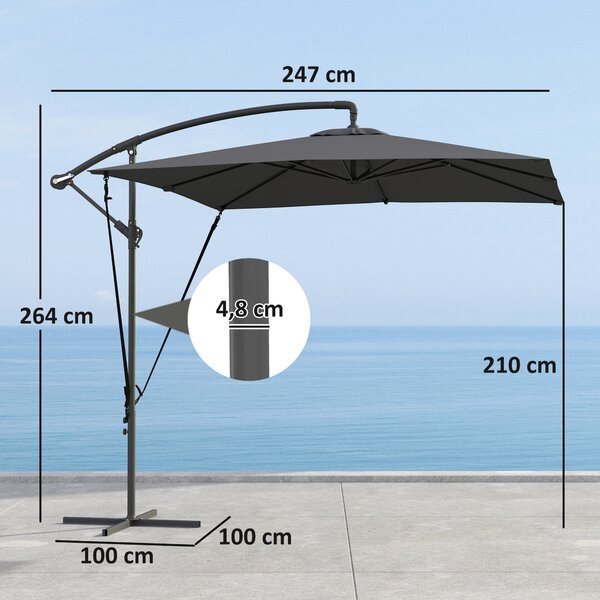 Outsunny Eccentric Parasol 247x247 cm Zahradní Slunečník s Křížovou Základnou, Nastavitelným Krytem, Klička a Ochranným Krytem proti UV 50+ pro Terasu