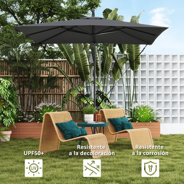 Outsunny Eccentric Parasol 247x247 cm Zahradní Slunečník s Křížovou Základnou, Nastavitelným Krytem, Klička a Ochranným Krytem proti UV 50+ pro Terasu