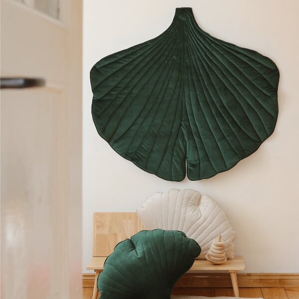 Moi Mili Tmavě zelená sametová hrací deka Ginkgo Leaf 110 x 120 cm