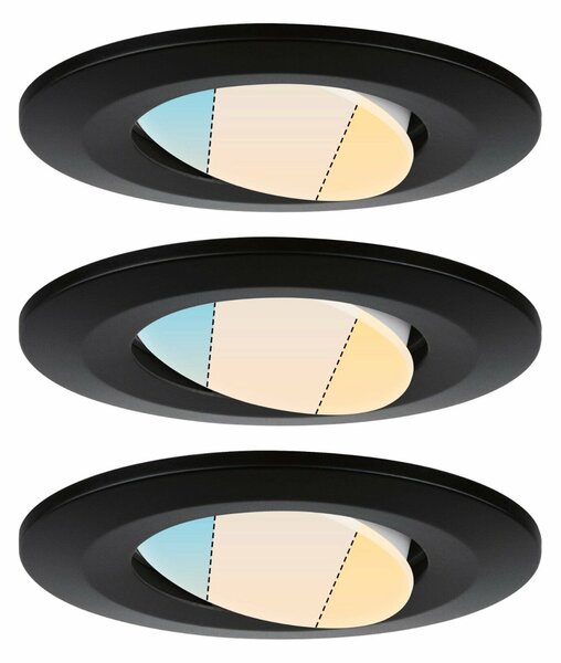 PAULMANN HomeSpa LED vestavné svítidlo Calla 3ks sada výklopné IP65 90mm 30° 3x5W 230V CCT černá mat