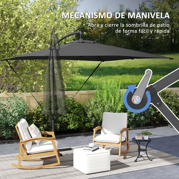 Outsunny Eccentric Parasol 247x247 cm Zahradní Slunečník s Křížovou Základnou, Nastavitelným Krytem, Klička a Ochranným Krytem proti UV 50+ pro Terasu