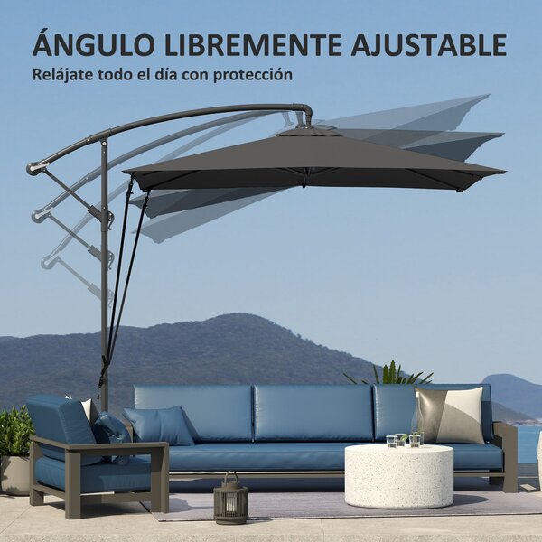 Outsunny Eccentric Parasol 247x247 cm Zahradní Slunečník s Křížovou Základnou, Nastavitelným Krytem, Klička a Ochranným Krytem proti UV 50+ pro Terasu