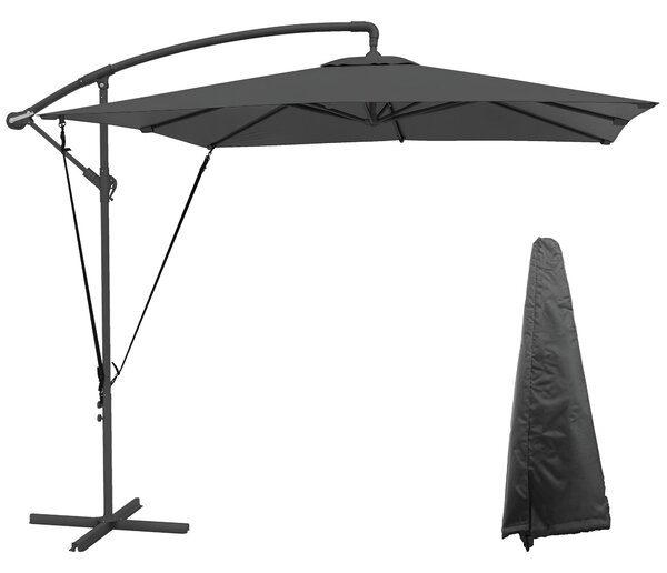 Outsunny Eccentric Parasol 247x247 cm Zahradní Slunečník s Křížovou Základnou, Nastavitelným Krytem, Klička a Ochranným Krytem proti UV 50+ pro Terasu
