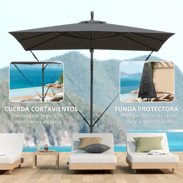 Outsunny Eccentric Parasol 247x247 cm Zahradní Slunečník s Křížovou Základnou, Nastavitelným Krytem, Klička a Ochranným Krytem proti UV 50+ pro Terasu