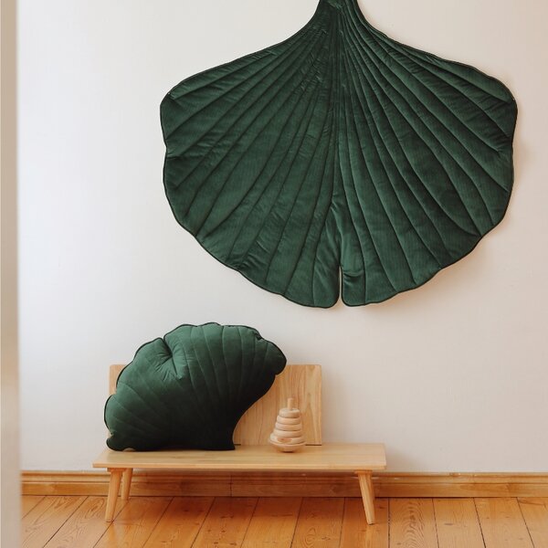 Moi Mili Tmavě zelená sametová hrací deka Ginkgo Leaf 110 x 120 cm
