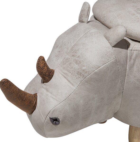 Zvířecí stolička s úložným prostorem RHINO Umělá kůže Světle šedá Nosorožec
