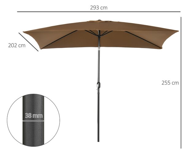 Zahradní slunečník Outsunny 202x293 cm s nastavitelným úhlem, hliníkový sloup a UV ochrana pro zahradní terasu Hnědý | Aosom